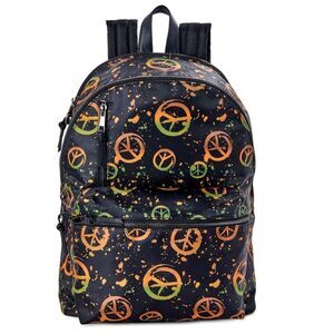 No Boundaries Women's Dome Zip Backpack, Black Peace Sign